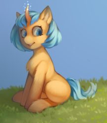 Size: 1020x1181 | Tagged: safe, artist:ponycloudlet, pony, unicorn, chest fluff, female, glowing horn, horn, looking back, mare, solo