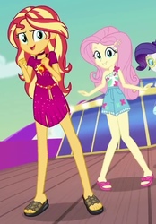 Size: 559x805 | Tagged: safe, screencap, fluttershy, rarity, sunset shimmer, equestria girls, equestria girls series, g4, i'm on a yacht, spoiler:eqg series (season 2), cropped, female, geode of empathy, geode of fauna, legs, magical geodes