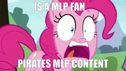 Size: 1200x675 | Tagged: safe, edit, edited screencap, screencap, pinkie pie, earth pony, pony, g4, the maud couple, discovery family logo, female, gif, non-animated gif, solo, text