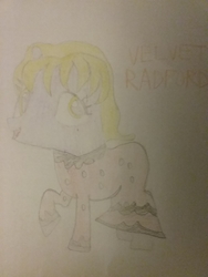 Size: 1944x2592 | Tagged: safe, artist:jerryakira80, oc, oc only, oc:velvet radford, pony, clothes, dress, female, mare, raised hoof, traditional art