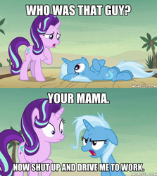 Size: 600x674 | Tagged: safe, edit, edited screencap, screencap, starlight glimmer, trixie, pony, g4, my little pony: friendship is magic, road to friendship, futurama, hell is other robots, male, memeful.com