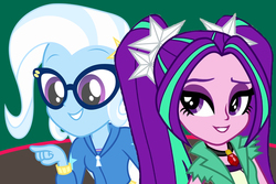 Size: 1200x800 | Tagged: safe, artist:ktd1993, artist:luckreza8, aria blaze, trixie, best trends forever, best trends forever: twilight sparkle, equestria girls, g4, my little pony equestria girls: better together, my little pony equestria girls: rainbow rocks, arixie, duo, female, glasses, lesbian, shipping