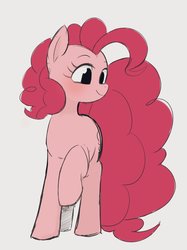 Size: 1024x1366 | Tagged: safe, artist:manachaaaaaaaa, pinkie pie, earth pony, pony, g4, blushing, cute, diapinkes, female, mare, raised hoof, simple background, smiling, solo, white background