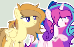 Size: 1021x646 | Tagged: safe, artist:mlpcotton-candy-pone, oc, oc:ivory buttercup, oc:magical melody, pegasus, pony, unicorn, female, mare, oc belongs to: dizzy-tm, simple background