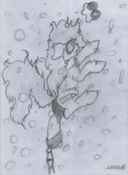 Size: 2500x3439 | Tagged: safe, artist:adilord, oc, oc only, oc:adilord, pony, asphyxiation, broken, bubble, chains, drowning, glasses, high res, monochrome, ponysona, solo, traditional art, underwater, water