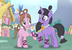 Size: 1776x1222 | Tagged: safe, artist:rainbow15s, pony, ace attorney, base used, cousins, crossover, maya fey, pearl fey, ponified
