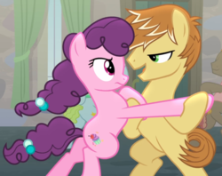 Size: 1132x897 | Tagged: safe, screencap, feather bangs, sugar belle, pony, g4, hard to say anything, bipedal, cropped, dancing, eyes open, female, holding hooves, lidded eyes, looking at each other, male, stallion, unamused