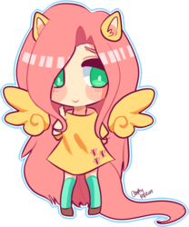 Size: 725x872 | Tagged: safe, artist:amphypop, fluttershy, human, g4, blushing, clothes, cutie mark, female, humanized, simple background, smiling, solo, transparent background, wings