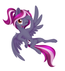 Size: 1512x1644 | Tagged: safe, artist:dusthiel, oc, oc only, oc:spotlight splash, pegasus, pony, equestria daily, anniversary, female, mare, mascot, one eye closed, open mouth, simple background, solo, transparent background, wink