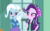 Size: 1164x720 | Tagged: safe, artist:famousmari5, artist:themexicanpunisher, starlight glimmer, trixie, equestria girls, equestria girls specials, g4, my little pony equestria girls: mirror magic, beanie, blush sticker, blushing, canterlot high, clothes, crossed arms, female, hat, jacket, lesbian, open mouth, ship:startrix, shipping, shirt, skirt, vest