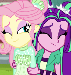 Size: 2243x2369 | Tagged: safe, artist:bigpurplemuppet99, artist:ravenwolf-bases, aria blaze, fluttershy, equestria girls, g4, my little pony equestria girls: better together, so much more to me, ariashy, female, high res, hug, lesbian, shipping