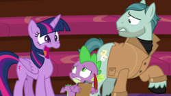 Size: 1280x720 | Tagged: safe, edit, edited screencap, editor:ah96, screencap, on stage, spike, twilight sparkle, alicorn, dragon, earth pony, pony, g4, horse play, faic, female, majestic as fuck, male, mare, open mouth, stallion, twilight sparkle (alicorn), twilight sparkle is best facemaker, twilynanas, wat