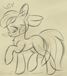 Size: 1012x1152 | Tagged: safe, artist:autumnvoyage, apple bloom, earth pony, pony, g4, female, sketch, solo, wip