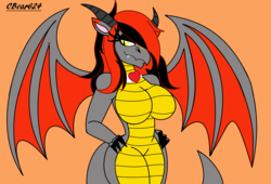 Size: 2921x1991 | Tagged: safe, artist:cbear624, oc, oc:calvia, dragon, anthro, breasts, busty calvia