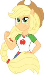 Size: 1884x3182 | Tagged: safe, artist:sugar-loop, applejack, equestria girls, g4, my little pony equestria girls: better together, bust, clothes, cowboy hat, female, freckles, geode of super strength, hat, magical geodes, ponied up, simple background, solo, stetson, transparent background