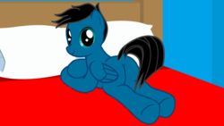 Size: 3840x2160 | Tagged: safe, artist:agkandphotomaker2000, oc, oc only, oc:pony video maker, pegasus, pony, bed, butt, dock, high res, looking at you, looking back, looking back at you, plot, prone, resting, solo, underhoof