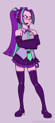 Size: 718x1598 | Tagged: safe, artist:zicygomar, aria blaze, equestria girls, g4, my little pony equestria girls: rainbow rocks, :t, ariabetes, ariatsune miku, bare shoulders, blushing, boots, clothes, clothes swap, cosplay, costume, crossed arms, crossover, cute, female, hatsune miku, miniskirt, moe, pigtails, pleated skirt, purple background, shoes, simple background, skirt, socks, solo, thigh boots, thigh highs, tsundaria, tsundere, twintails, vocaloid, zettai ryouiki