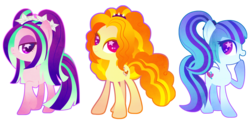 Size: 1100x550 | Tagged: safe, artist:disfiguredstick, adagio dazzle, aria blaze, sonata dusk, pony, g4, adoragio, ariabetes, cute, female, mare, no catchlights, pigtails, ponified, ponytail, profile, simple background, sonatabetes, starry eyes, the dazzlings, transparent background, trio, twintails, wingding eyes