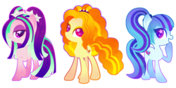 Size: 1100x550 | Tagged: safe, artist:disfiguredstick, adagio dazzle, aria blaze, sonata dusk, earth pony, pony, g4, adoragio, ariabetes, blue eyelashes, brown eyelashes, colored eyelashes, colored pupils, cute, earth pony adagio dazzle, earth pony aria blaze, earth pony sonata dusk, equestria girls ponified, female, gradient mane, gradient tail, lidded eyes, looking at you, magenta pupils, mare, no catchlights, pigtails, ponified, ponytail, profile, purple eyelashes, purple pupils, raised hoof, simple background, sonatabetes, standing, starry eyes, tail, the dazzlings, transparent background, trio, trio female, twintails, wingding eyes