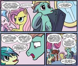 Size: 1040x881 | Tagged: safe, artist:kate sherron, idw, official comic, fluttershy, sandbar, silverstream, yona, zephyr breeze, classical hippogriff, earth pony, hippogriff, pegasus, pony, yak, g4, spoiler:comic, spoiler:comic74, comic, female, male, mare