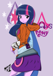 Size: 739x1052 | Tagged: safe, artist:holo, twilight sparkle, human, equestria girls, g4, anime, assassin, assassin's creed, clothes, crossover, cute, female, hoodie, skirt, solo, twiabetes