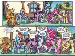 Size: 1037x779 | Tagged: safe, artist:pencils, idw, official comic, applejack, fluttershy, pinkie pie, rainbow dash, rarity, twilight sparkle, alicorn, earth pony, pegasus, pony, unicorn, g4, spoiler:comic, spoiler:comicidw2020, big crown thingy, bipedal, boop, comic, cute, dashabetes, diapinkes, element of generosity, element of loyalty, element of magic, female, filly, filly applejack, filly fluttershy, filly pinkie pie, filly rainbow dash, filly rarity, filly twilight sparkle, hoofbump, hug, idw is trying to murder us, jackabetes, jewelry, mane six, mare, pencils is trying to murder us, raribetes, regalia, self ponidox, shyabetes, speech bubble, time paradox, twiabetes, twilight sparkle (alicorn), weapons-grade cute, wholesome, winghug, younger