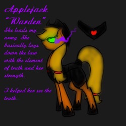 Size: 250x250 | Tagged: safe, artist:sinsays, part of a set, applejack, earth pony, pony, ask corrupted twilight sparkle, tumblr:ask corrupted twilight sparkle, g4, alternate timeline, applejack becomes a royal guard, applejack becomes a warden, applejack becomes captain of the guard, applejack's hat, armor, color change, corrupted, corrupted applejack, corrupted element of harmony, corrupted element of honesty, cowboy hat, dark, dark equestria, dark magic, dark world, darkened coat, darkened hair, element of honesty, female, glowing eyes, hat, magic, mind control, part of a series, picture for breezies, possessed, profile, reference sheet, solo, sombra empire, sombra eyes, sombrafied, stetson, tumblr