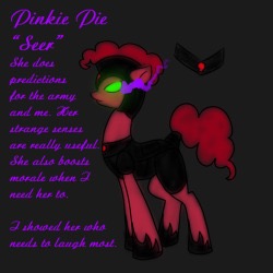 Size: 250x250 | Tagged: safe, artist:sinsays, part of a set, pinkie pie, earth pony, pony, ask corrupted twilight sparkle, tumblr:ask corrupted twilight sparkle, g4, alternate timeline, armor, color change, corrupted, corrupted element of harmony, corrupted element of laughter, corrupted pinkie pie, dark, dark equestria, dark magic, dark world, darkened coat, darkened hair, element of laughter, female, glowing eyes, magic, mind control, part of a series, picture for breezies, pinkie pie becomes a royal guard, profile, reference sheet, seer, solo, sombra empire, sombra eyes, sombrafied, tumblr