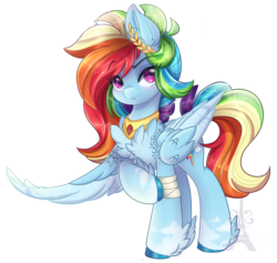 Size: 1920x1822 | Tagged: safe, artist:pvrii, rainbow dash, pegasus, pony, g4, bandage, choker, cloven hooves, element of loyalty, female, laurel wreath, mare, simple background, solo, transparent background
