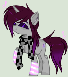 Size: 864x972 | Tagged: safe, artist:nocturnal-moonlight, oc, oc only, oc:dawn dream, pony, unicorn, clothes, female, leg warmers, mare, scarf, simple background, solo