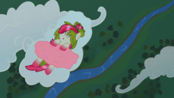 Size: 6000x3375 | Tagged: safe, artist:pilot231, oc, oc only, oc:watermelana, pegasus, pony, blanket, cloud, cute, female, freckles, gradient hooves, mare, sleeping, vector