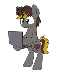 Size: 2048x2560 | Tagged: safe, artist:sugar morning, oc, oc only, oc:geartooth, pony, commission, computer, high res, laptop computer, solo, thinkpad