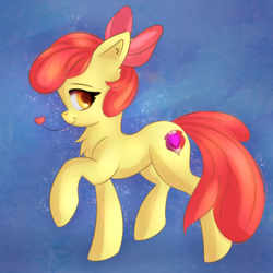 Size: 1767x1767 | Tagged: safe, artist:autumnvoyage, apple bloom, earth pony, pony, g4, bow, chest fluff, cute, cutie mark, female, filly, hair bow, heart, looking at you, smiling, solo, the cmc's cutie marks