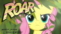 Size: 320x180 | Tagged: safe, artist:nstone53, artist:pinkie rose, fluttershy, pony, g4, alternate timeline, angry, chrysalis resistance timeline, female, roar (song), solo, stare, text, tribalshy, youtube link, youtube thumbnail