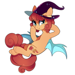 Size: 1700x1700 | Tagged: safe, artist:sevedie, oc, oc only, oc:scarlet embers, bat pony, pony, clothes, cute, hat, simple background, smiling, transparent background