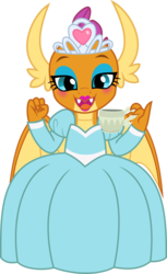 Size: 5625x9169 | Tagged: safe, artist:jhayarr23, smolder, dragon, g4, absurd resolution, clothes, cup, dress, eyeshadow, female, jewelry, makeup, princess smolder, puffy sleeves, simple background, solo, teacup, tiara, transparent background, vector