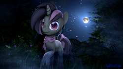 Size: 1920x1080 | Tagged: safe, artist:nightblood, oc, oc only, oc:loc, pony, unicorn, 3d, forest, moon, source filmmaker