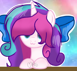 Size: 830x768 | Tagged: safe, artist:mlpcotton-candy-pone, oc, oc only, oc:magical melody, pony, unicorn, :3, bow, female, hair bow, mare, solo