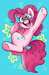 Size: 739x1136 | Tagged: safe, artist:sandwichbuns, pinkie pie, earth pony, pony, g4, armpits, chest fluff, cute, diapinkes, female, heart eyes, leg fluff, mare, open mouth, solo, stars, underhoof, wingding eyes