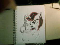 Size: 1024x768 | Tagged: safe, artist:thenorthremembers3, oc, oc:blackjack, pony, fallout equestria, fallout equestria: project horizons, alcohol, handgun, traditional art, whiskey