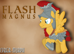 Size: 2149x1564 | Tagged: safe, artist:cyber-murph, flash magnus, pegasus, pony, campfire tales, g4, season 7, armor, helmet, male, signature, stallion