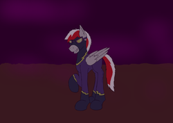 Size: 540x383 | Tagged: safe, artist:cyna-stryda, oc, oc:knight fire, pony, clothes, costume, shadowbolts, shadowbolts costume