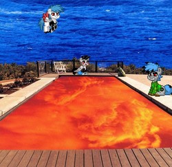 Size: 912x887 | Tagged: safe, artist:blitzkrieg, derpibooru exclusive, oc, oc::io mate intently:, oc:blitzkrieg, oc:johnny, pegasus, pony, pony town, 1999, album cover, californication, parody, pool party, red hot chili peppers, rhcp, rock (music), swimming pool