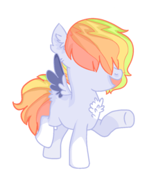 Size: 900x1000 | Tagged: safe, artist:flurobloom, oc, oc only, pegasus, pony, base used, blank flank, chest fluff, coat markings, colored wings, colored wingtips, colt, ear fluff, hair over eyes, male, offspring, parent:rainbow dash, parent:soarin', parents:soarindash, raised hoof, simple background, socks (coat markings), solo, transparent background, underhoof