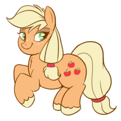 Size: 870x870 | Tagged: safe, artist:nenupharworld, applejack, earth pony, pony, g4, apple, chubby, female, food, mare, simple background, solo, transparent background