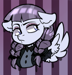 Size: 2772x2909 | Tagged: safe, artist:annakitsun3, inky rose, pegasus, pony, g4, bust, clothes, female, floppy ears, high res, mare, solo, striped background