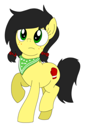 Size: 1400x1900 | Tagged: safe, artist:toyminator900, oc, oc only, oc:uppercute, earth pony, pony, alternate hairstyle, bandana, bowtie, female, mare, pigtails, simple background, solo, transparent background