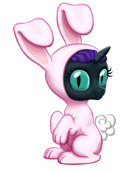 Size: 784x1020 | Tagged: safe, artist:vasillium, oc, oc only, oc:nyx, alicorn, pony, alicorn oc, animal costume, bunny costume, bunny ears, bunny tail, clothes, cosplay, costume, cute, diabetes, dressup, ears up, female, filly, happy, horn, looking, looking at you, looking back, looking back at you, mare, nostrils, nyxabetes, princess, royalty, simple background, sitting, sitting up, slit pupils, solo, suit, transparent background