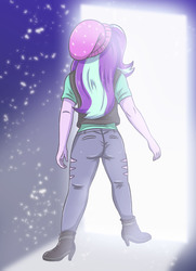 Size: 1653x2283 | Tagged: safe, artist:sumin6301, starlight glimmer, equestria girls, equestria girls specials, g4, my little pony equestria girls: mirror magic, ass, away from viewer, beanie, butt, clothes, female, glimmer glutes, hat, light, pants, shirt, solo, vest