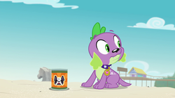 Size: 1920x1080 | Tagged: safe, screencap, spike, spike the regular dog, dog, equestria girls, equestria girls specials, g4, my little pony equestria girls: better together, my little pony equestria girls: forgotten friendship, collar, food, male, paws, spike's dog collar, tail